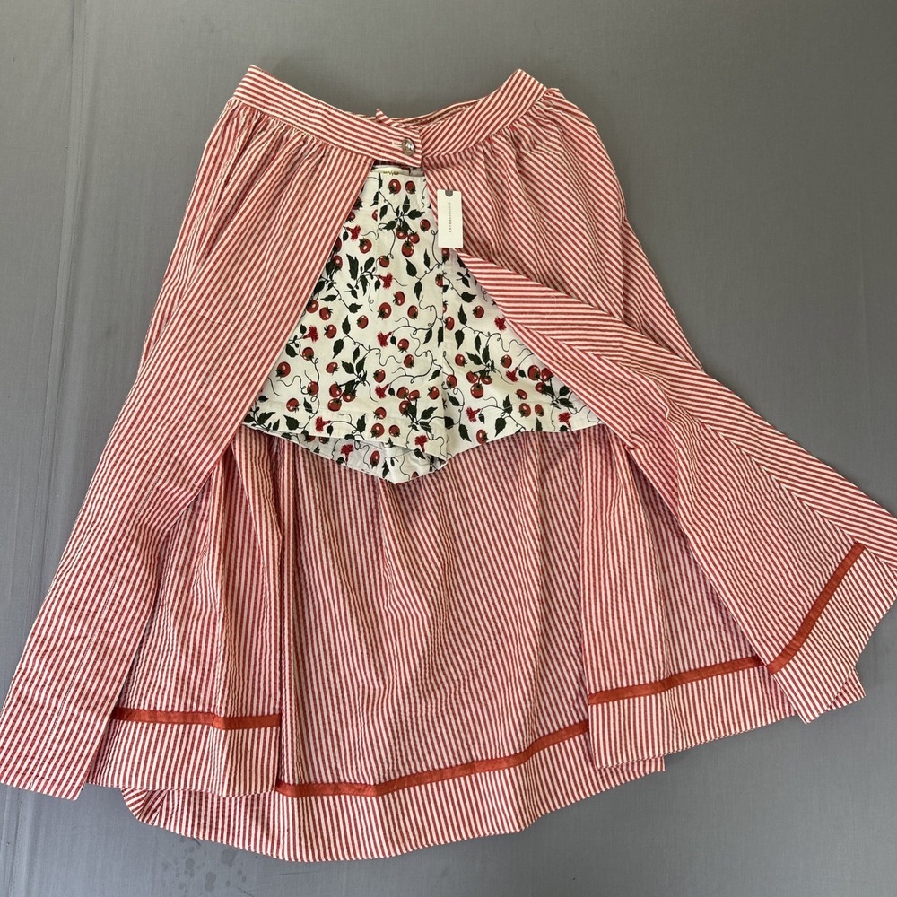 NWT Anthropologie Maeve Icon Skort Set Skirt Shorts Seersucker Size 12 Farmcore